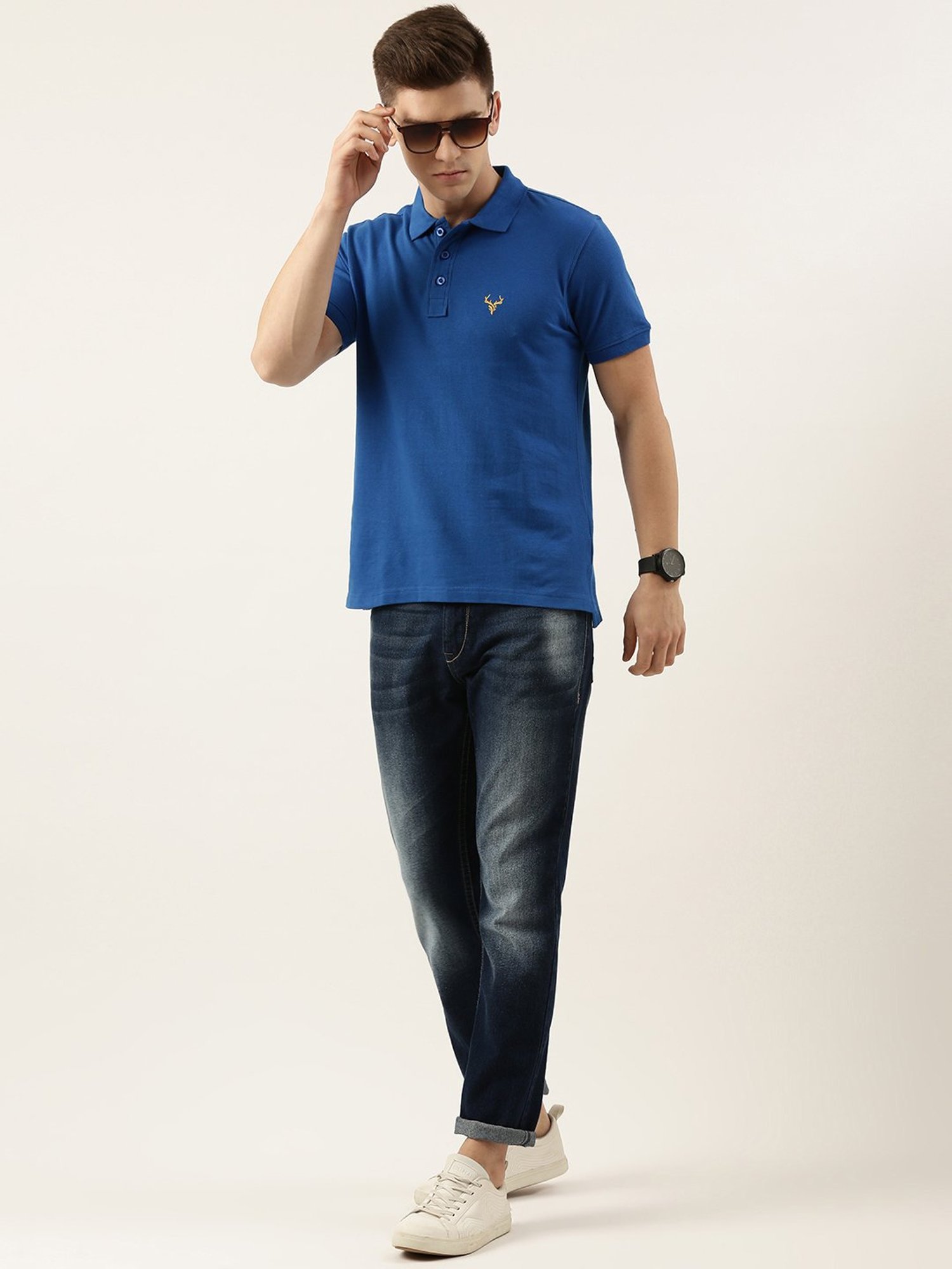 IVOC Blue Regular Fit Cotton Polo T-Shirt