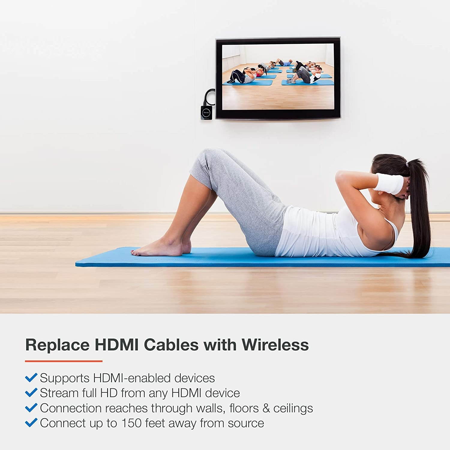 ScreenBeam (previously Actiontec) MyWirelessTV2 Wireless HD Transmitter & Receiver Extender &ndash; Wirelessly Connect HDMI-Enabled Media Device to HDTV or Projector Screen, Full HD 1080P, 150 Foot Range