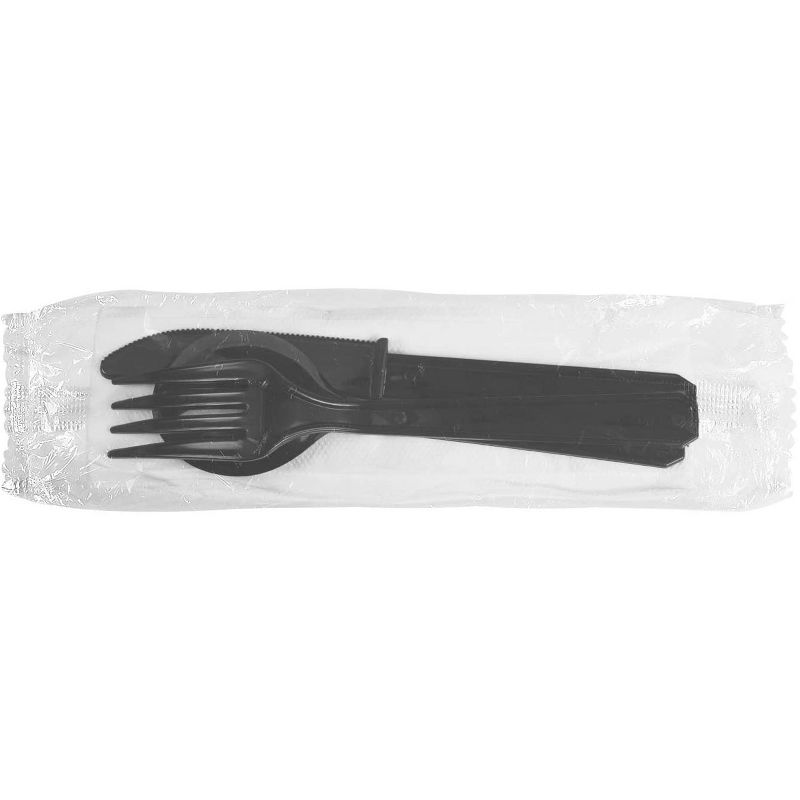 Karat Plastic Heavy Weight Disposable Cutlery Kit with Knife, Spoon, Fork, and Napkin for Restaurants, Diners, and Cafes, 250 Pack, Black