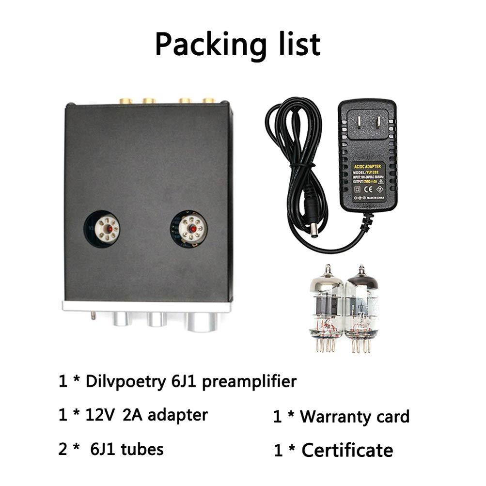 Dilvpoetry TUBE-6J1 Mini Vacuum Tube Amplifier HiFi Audio Tube Preamplifier Preamp NE5532P Chips Desktop Amp(Silver)