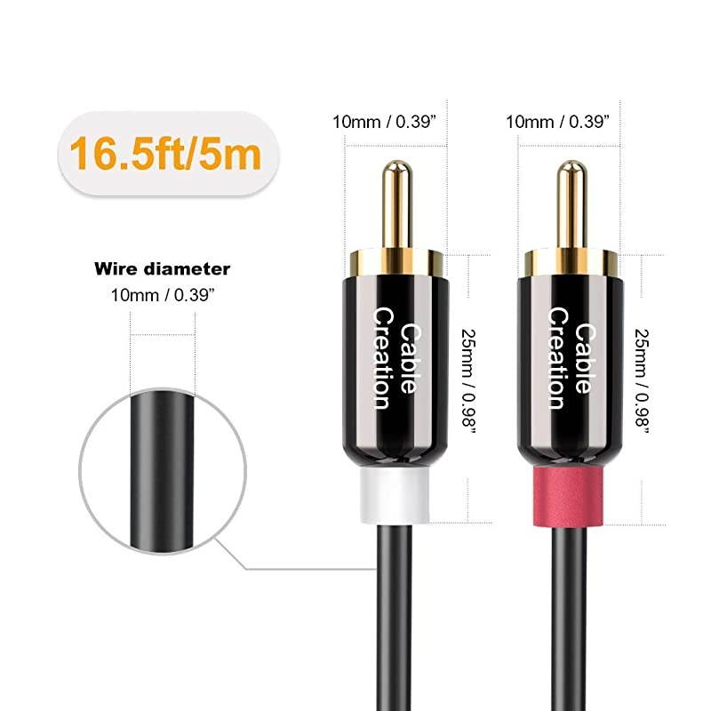 2Male to 2Male RCA Audio Cable 15Feet 10Pack