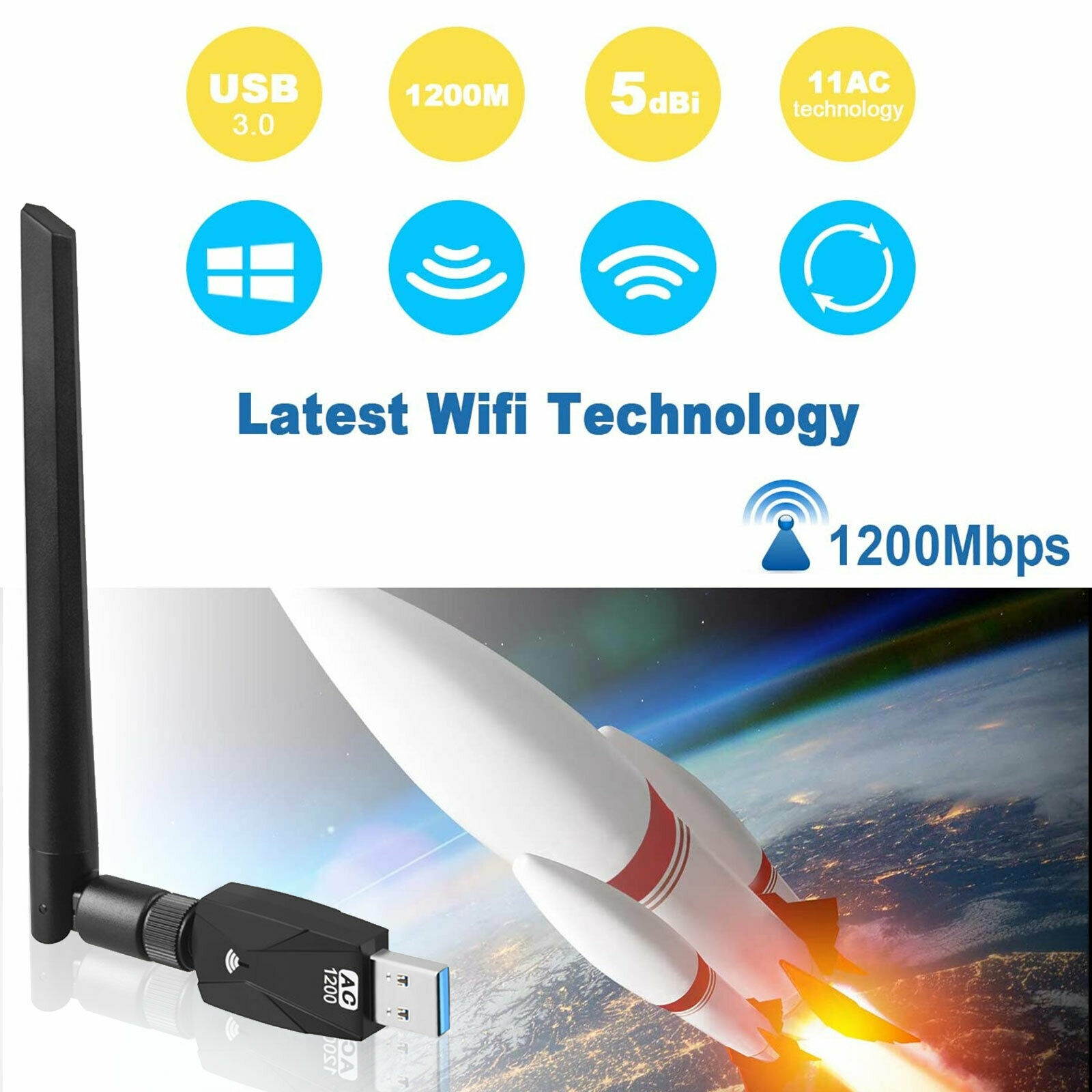 1200Mbps Dual Band USB3.0 Wireless Wifi Network Adapter Range Extender 802.11 AC