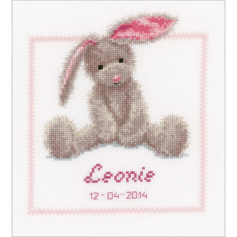 Vervaco Counted Cross Stitch Kit 7.5"X8.5"-Cute Bunny Record On Aida (14 Count)