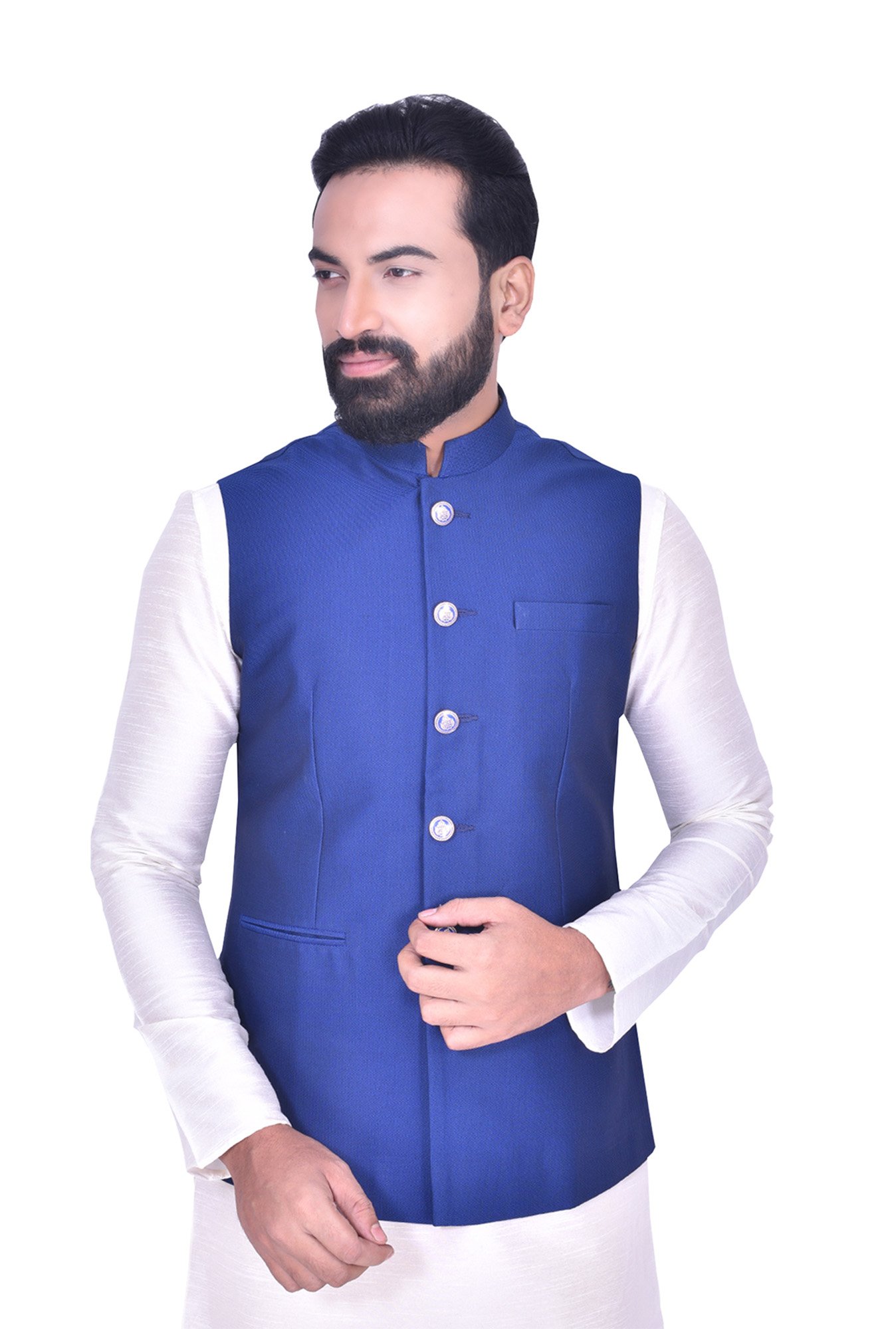 Manyavar Royal Blue Regular Fit Ethnic Waistcoat