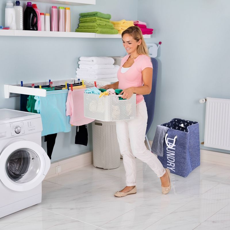 Danya B. Nautical/Beach Large Laundry Hamper with Rope Handles Blue