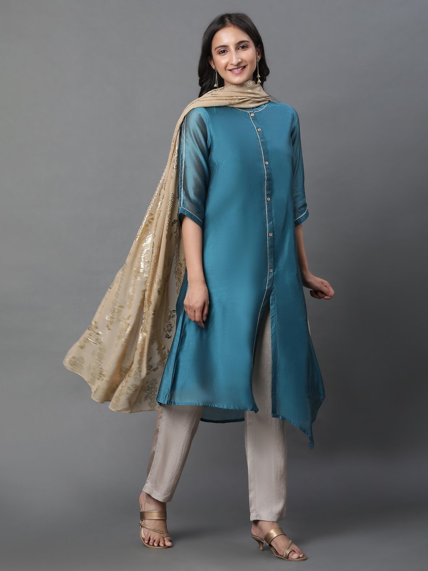 Aurelia Beige Printed Dupatta