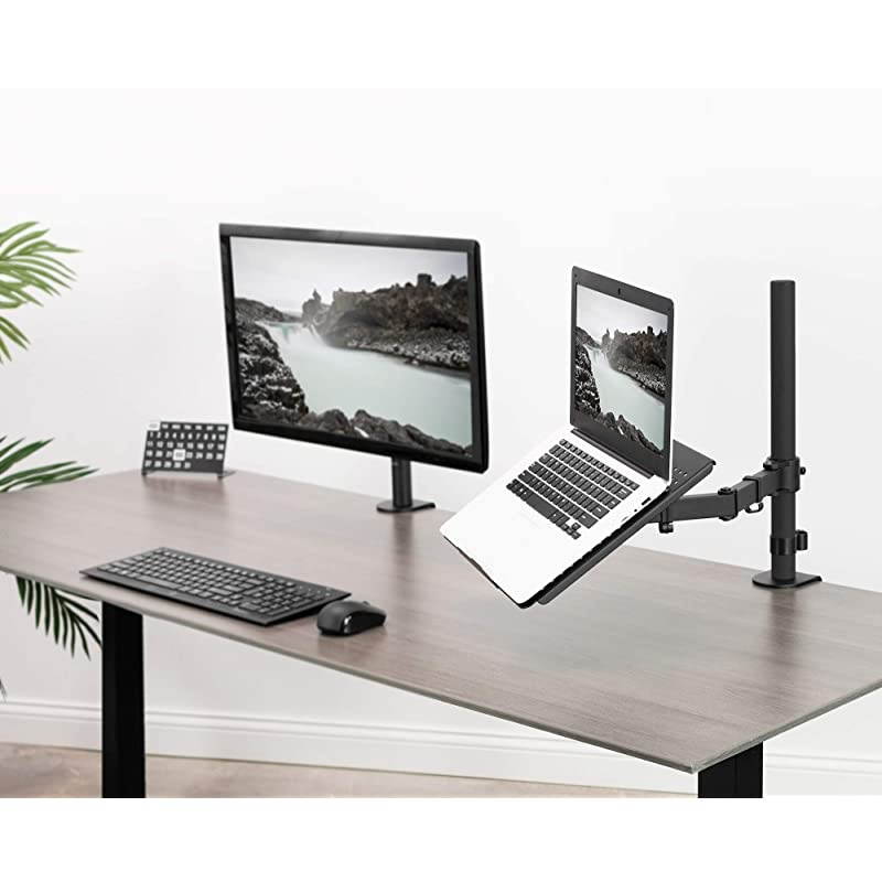 Single Laptop Notebook Desk Mount Stand - Fully Adjustable Extension with C Clamp (STAND-V001L)