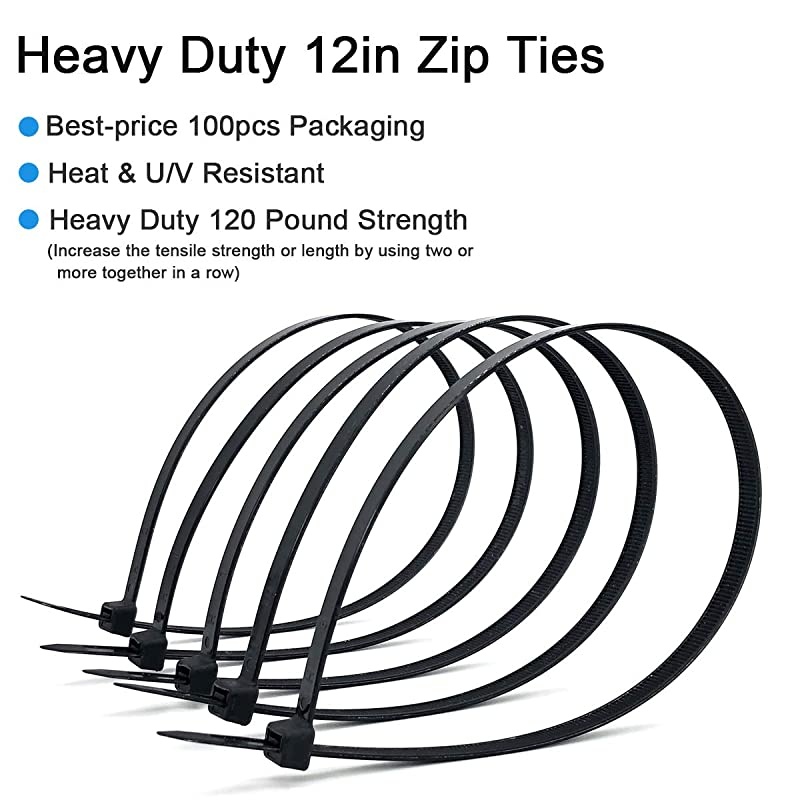 500 Pack Zip Ties Assorted Sizes, ALL Thickened Width 0.19 inch 50 pound Wire Tie Wraps,  Black Plastic Nylon Cable Tie, UV & Heat Resistant Indoor Outdoor Multi-purpose 4-6-8-10-12 Inch