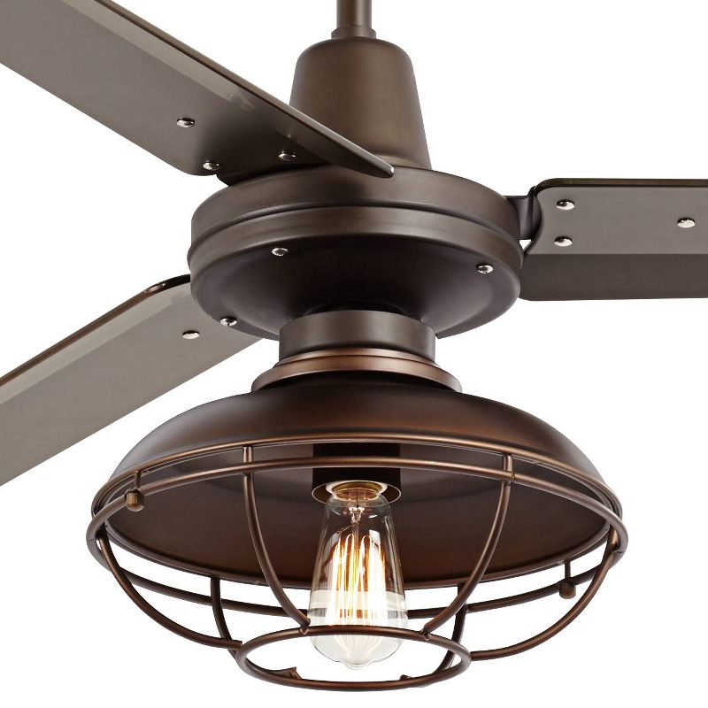 52" Casa Vieja Industrial Outdoor Ceiling Fan with Light LED Dimmable Remote Bronze Cage Damp Rated for Patio Porch