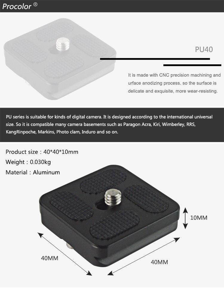 Quick Release Plate PU40 w/ B0 J0 for Camera Gimbal Tripod Ball Head Clamp 10mm