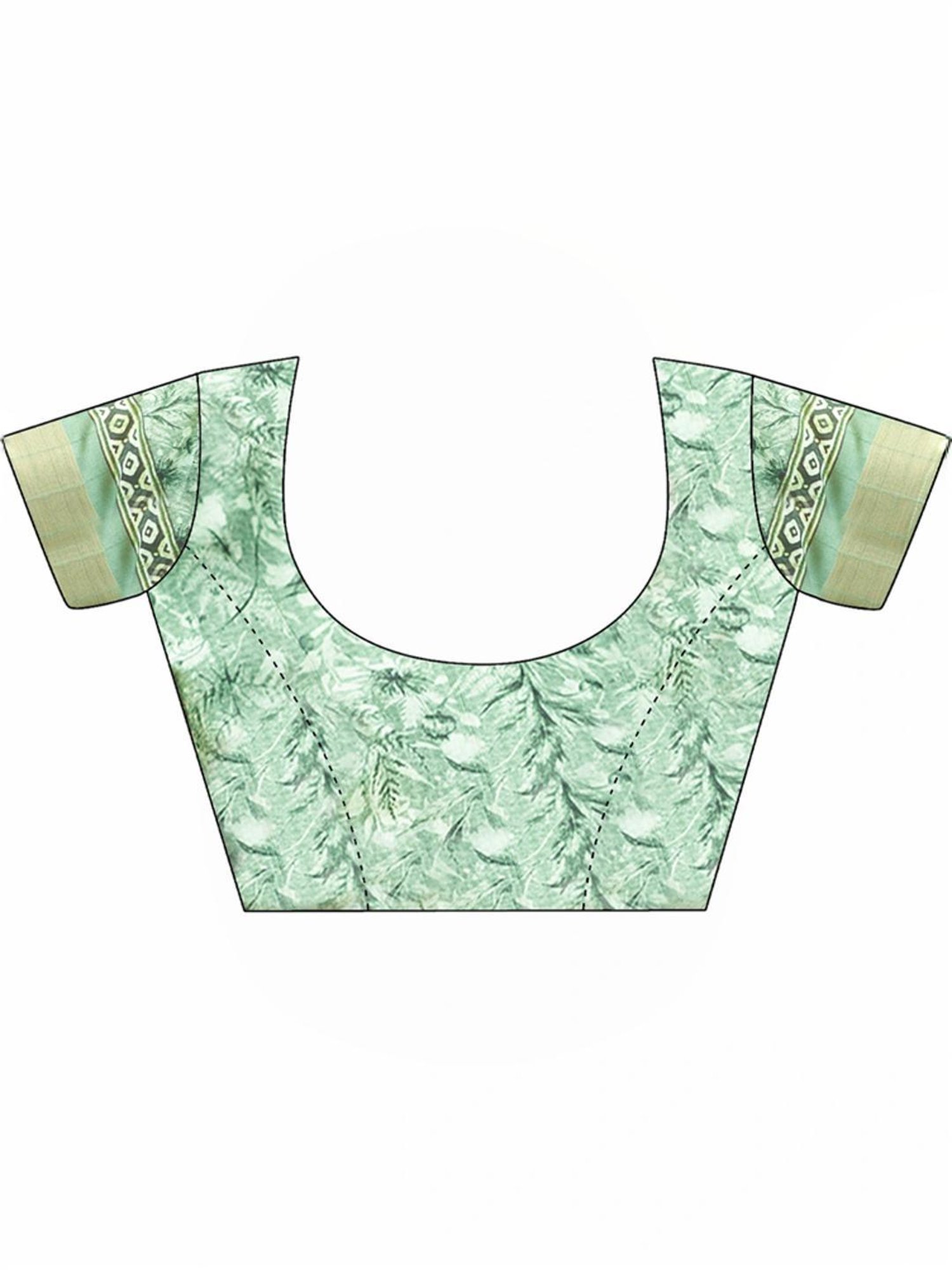 Satrani Green Silk Floral Print Saree With Unstitched Blouse