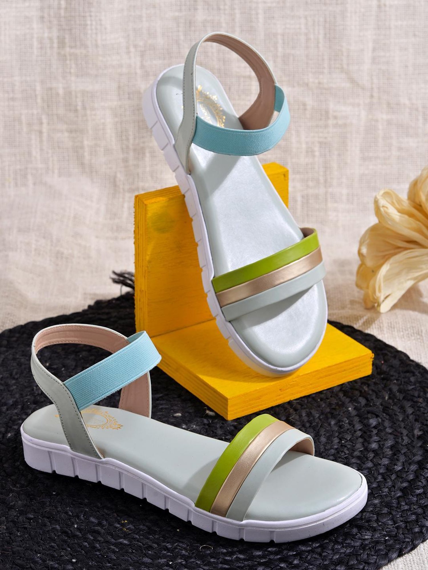 Shoetopia Women's Green Ankle Strap Sandals