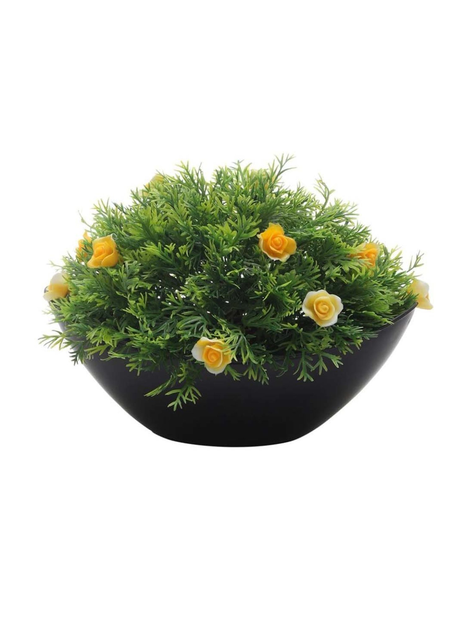 Foliyaj Green & Yellow Plastic Artificial Plant With Thick Leaves And Roses