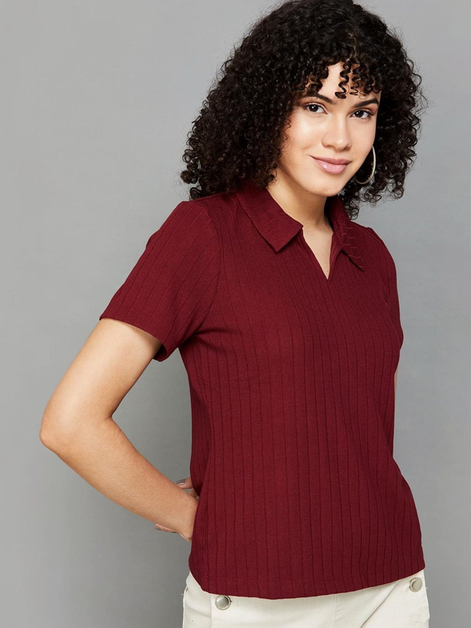 Fame Forever by Lifestyle Maroon Striped Top