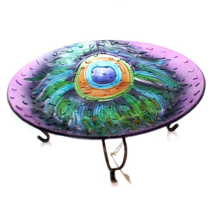 Home & Garden 7.5" Peacock Feather Birdbath Plumage Metal Stand Evergreen Enterprises Inc  -  Bird Baths