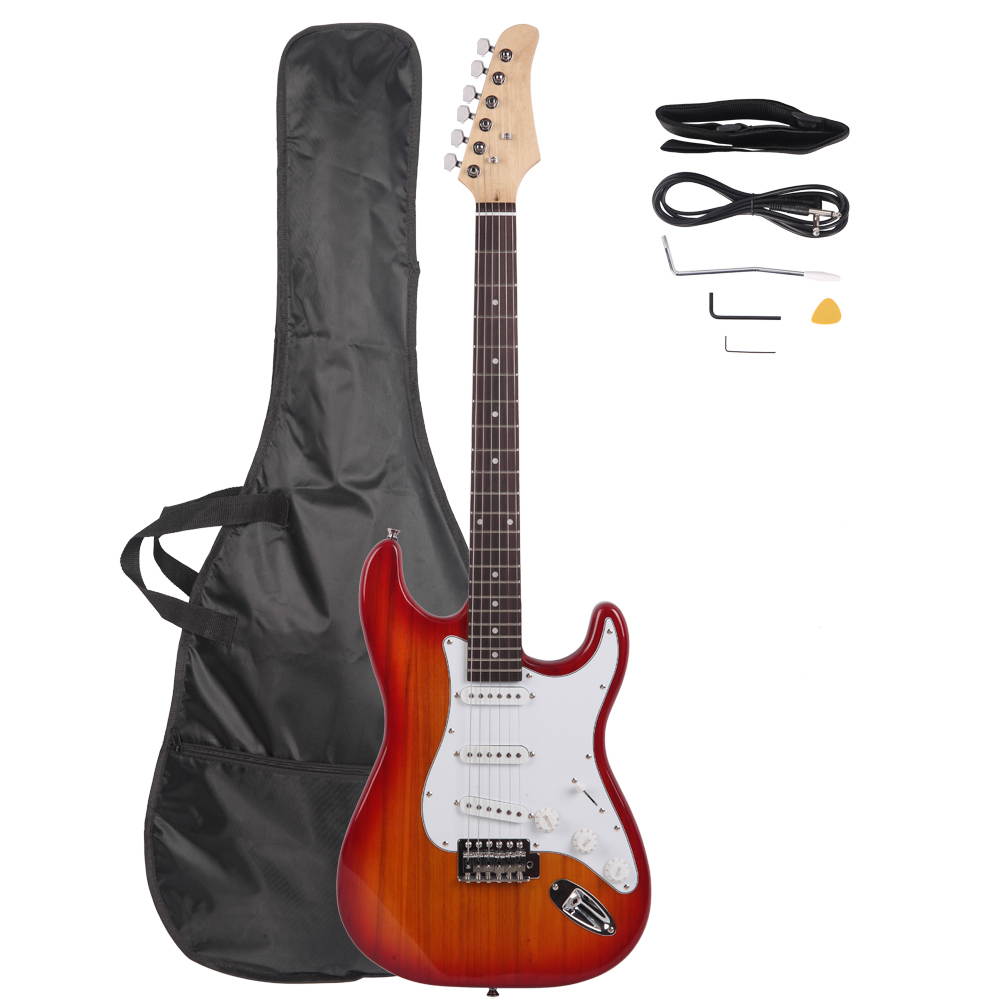 Sunset Red School Music Electric Guitar Set w/ Gig Bag Strap Cord for Beginner