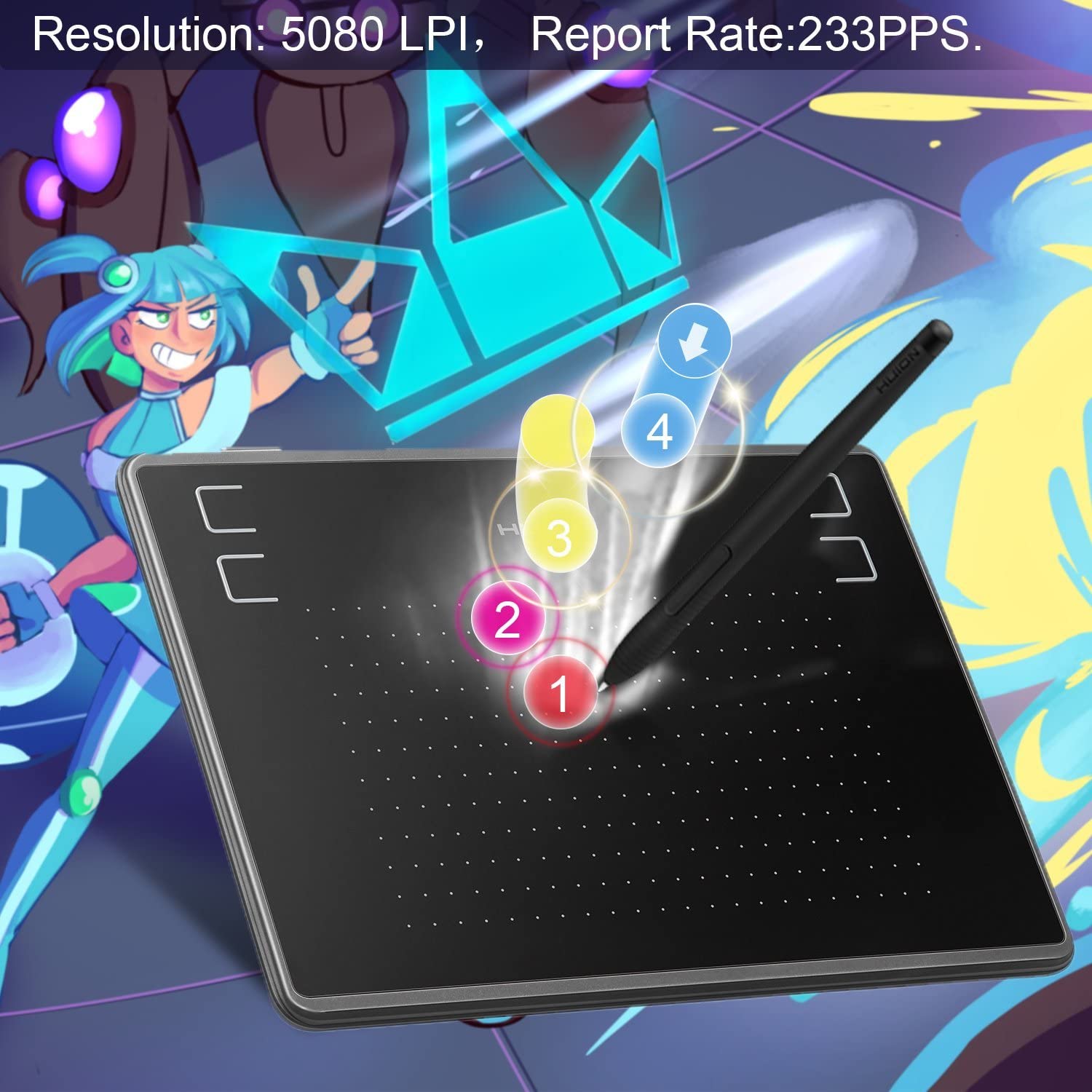 Huion Inspiroy H430P OSU Graphic Drawing Tablet with Battery-Free Stylus 4 Press Keys, Compatible with Chromebook, Android, Windows and Mac