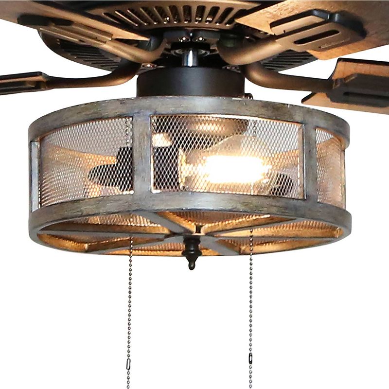 52" LED 5-Blade Dixsie Woodgrain Caged Farmhouse Lighted Ceiling Fan - River of Goods
