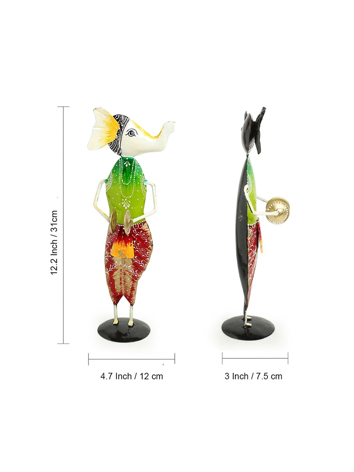 ExclusiveLane Multicolor Sheet Metal Ganesha Trio Handpainted Decorative Showpieces - Set of 3