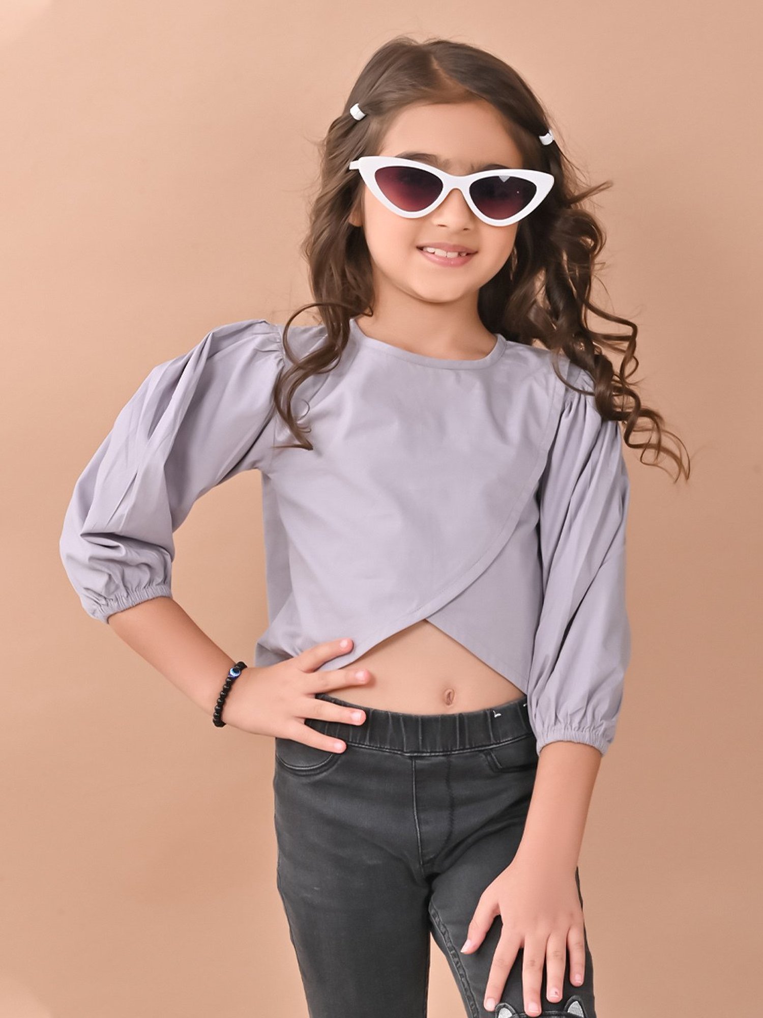 LilPicks Kids Teal Solid Crop Top