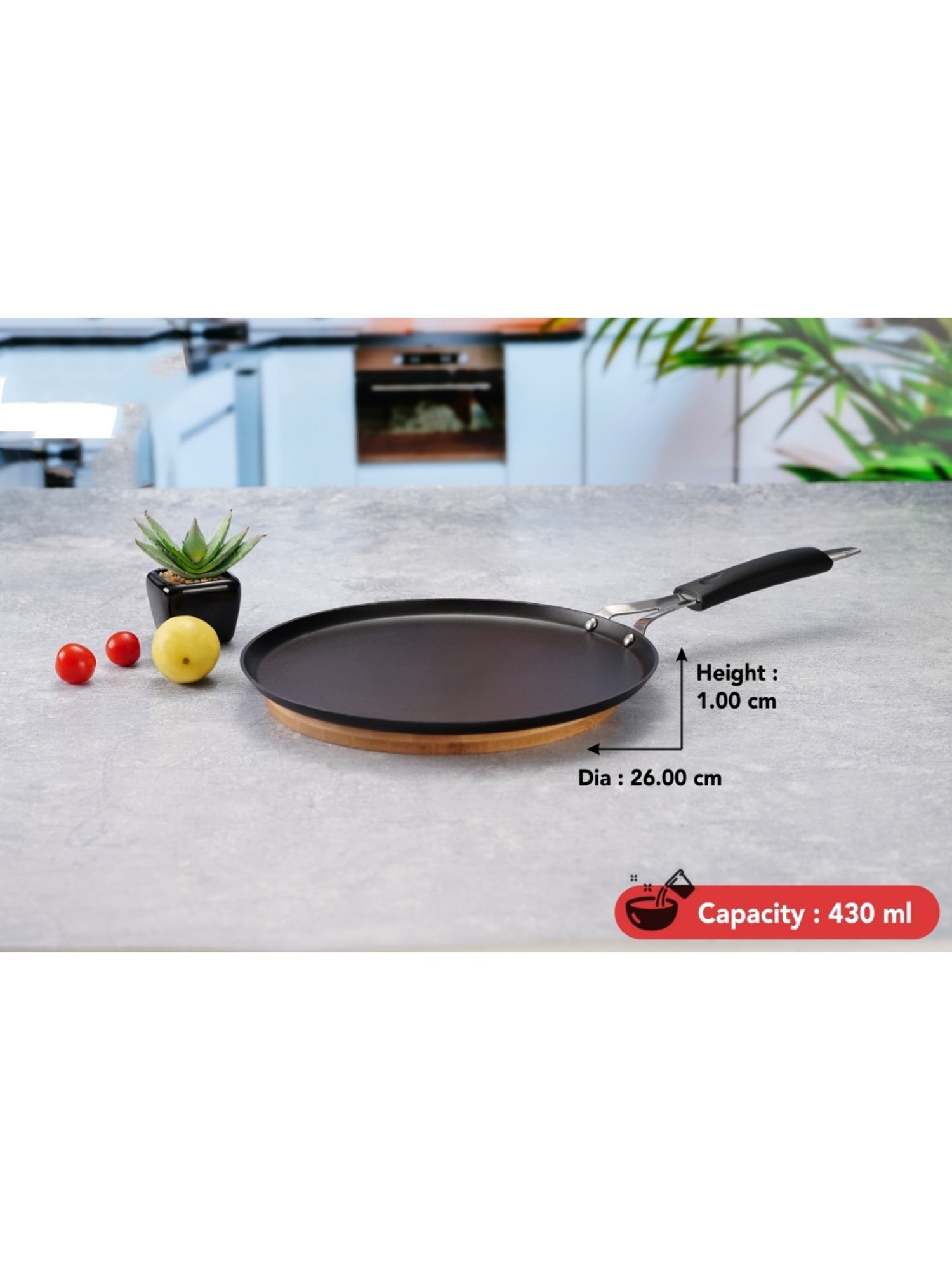 Sumeet  Pre Seasoned Carbon Steel (Iron) Flat Tawa for Dosa, 26cm, Gas & Induction-Friendly, Black
