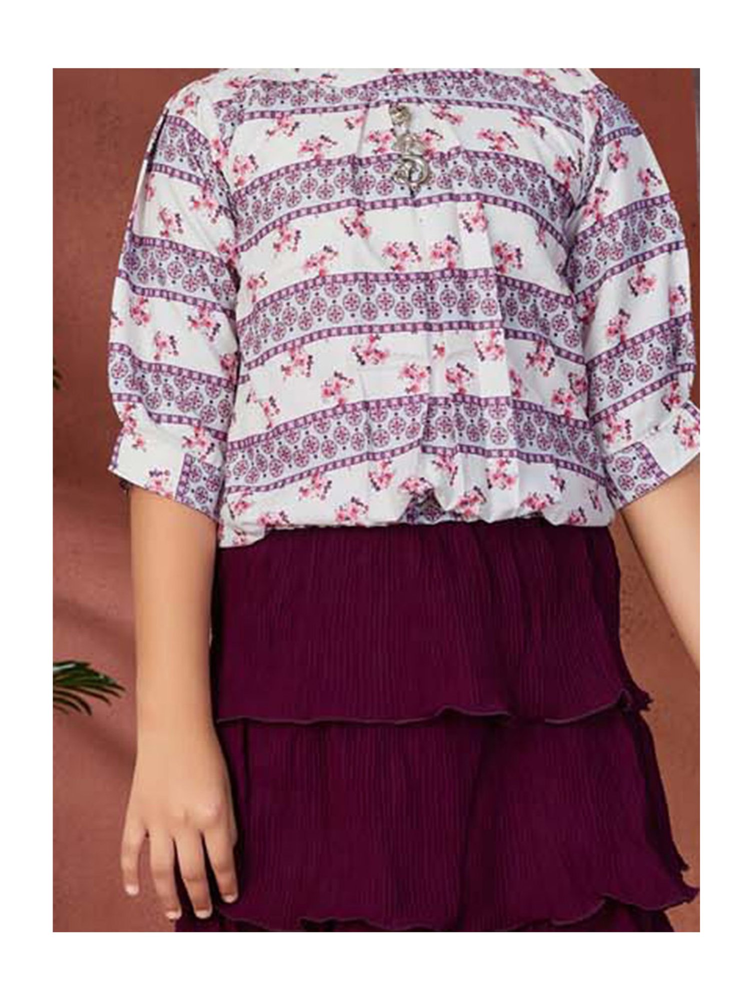 Peppermint Kids Peach Printed Top, Inner with Pants