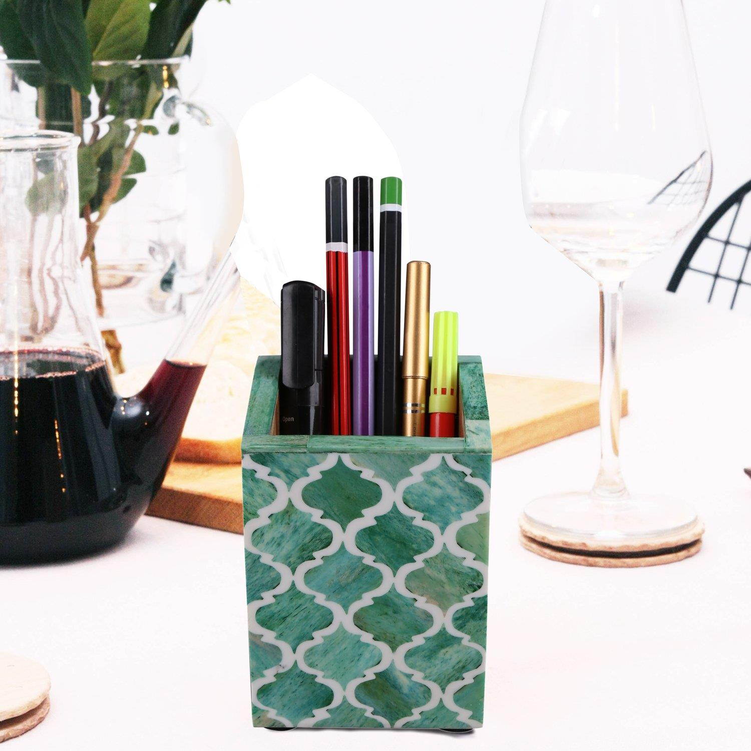 Moroccan & Moorish Art Inspired Desktop Pen & Pencil Holder Cups Office Supplies Organizer Caddy from Handicrafts Home (4x3x4 Inches, Green)