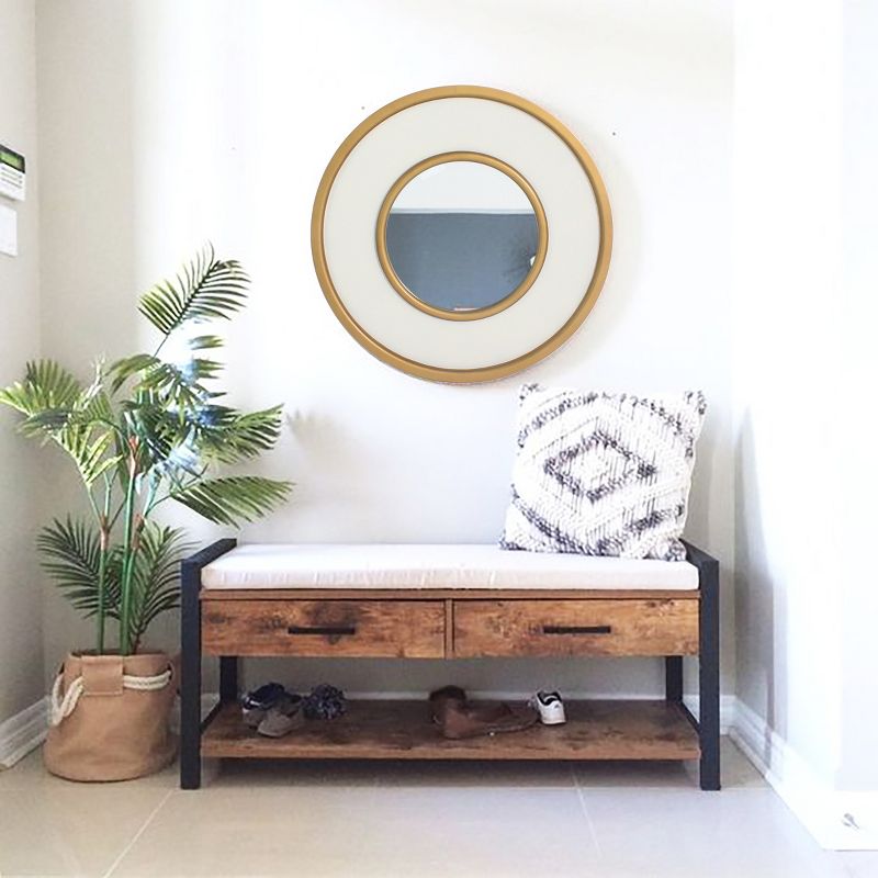 30" Brooklyn Round Mirror Antique White Gold - Carolina Chair & Table