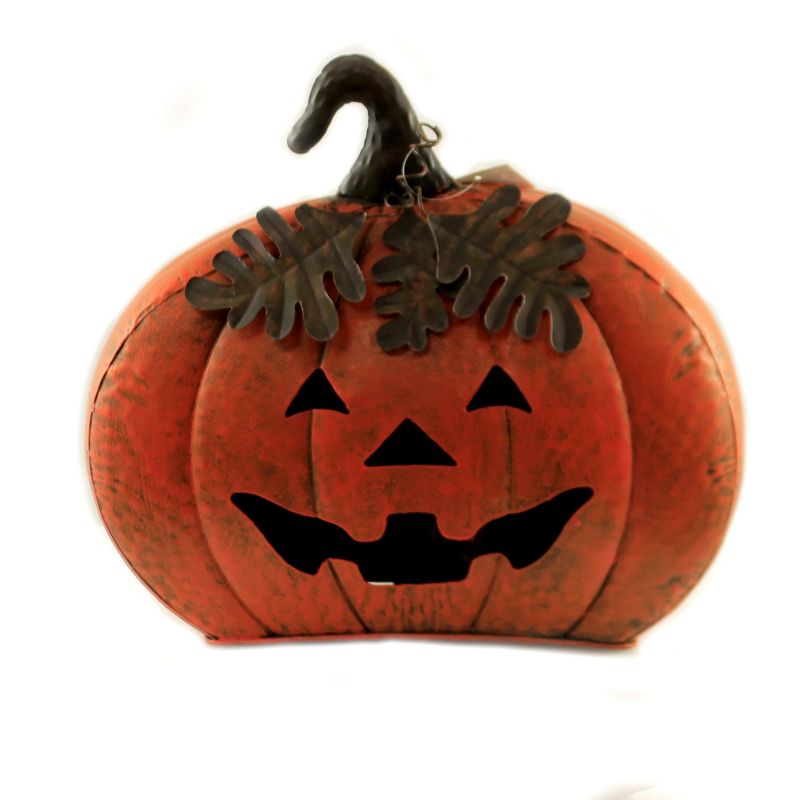 Halloween 11.75" Galvanized Jack-O-Lantern Metal Tea Light Up Pumpkin  -  Decorative Figurines