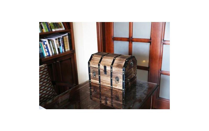 Vintiquewise Large Wooden Pirate Lockable Trunk with Lion Rings