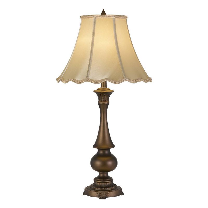 32" 3 way Clare Aluminum Casted Table Lamp with Softback Scalloped Faux Silk Shade Antique Brass - Cal Lighting
