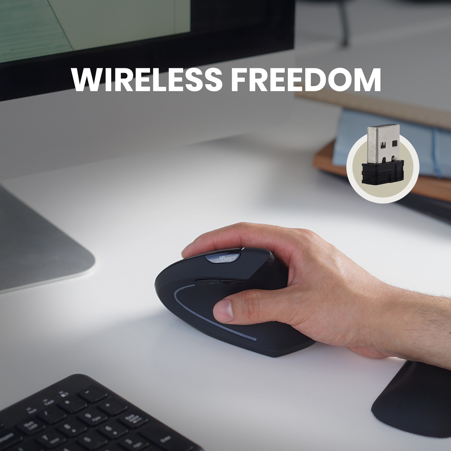 Perixx PERIMICE-713 Wireless Ergonomic Vertical Mouse - 1000/1500/2000 DPI - Right Handed - Recommended with RSI User