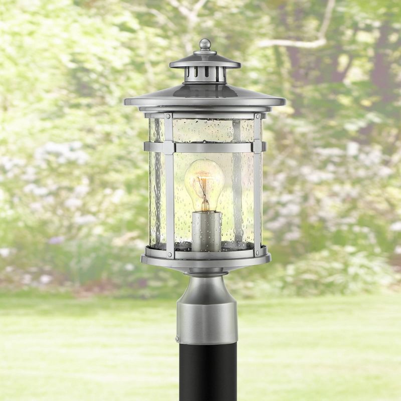 Franklin Iron Works Industrial Outdoor Post Light Chrome 16" Clear Seedy Glass Lantern for Exterior Garden Yard Patio Driveway