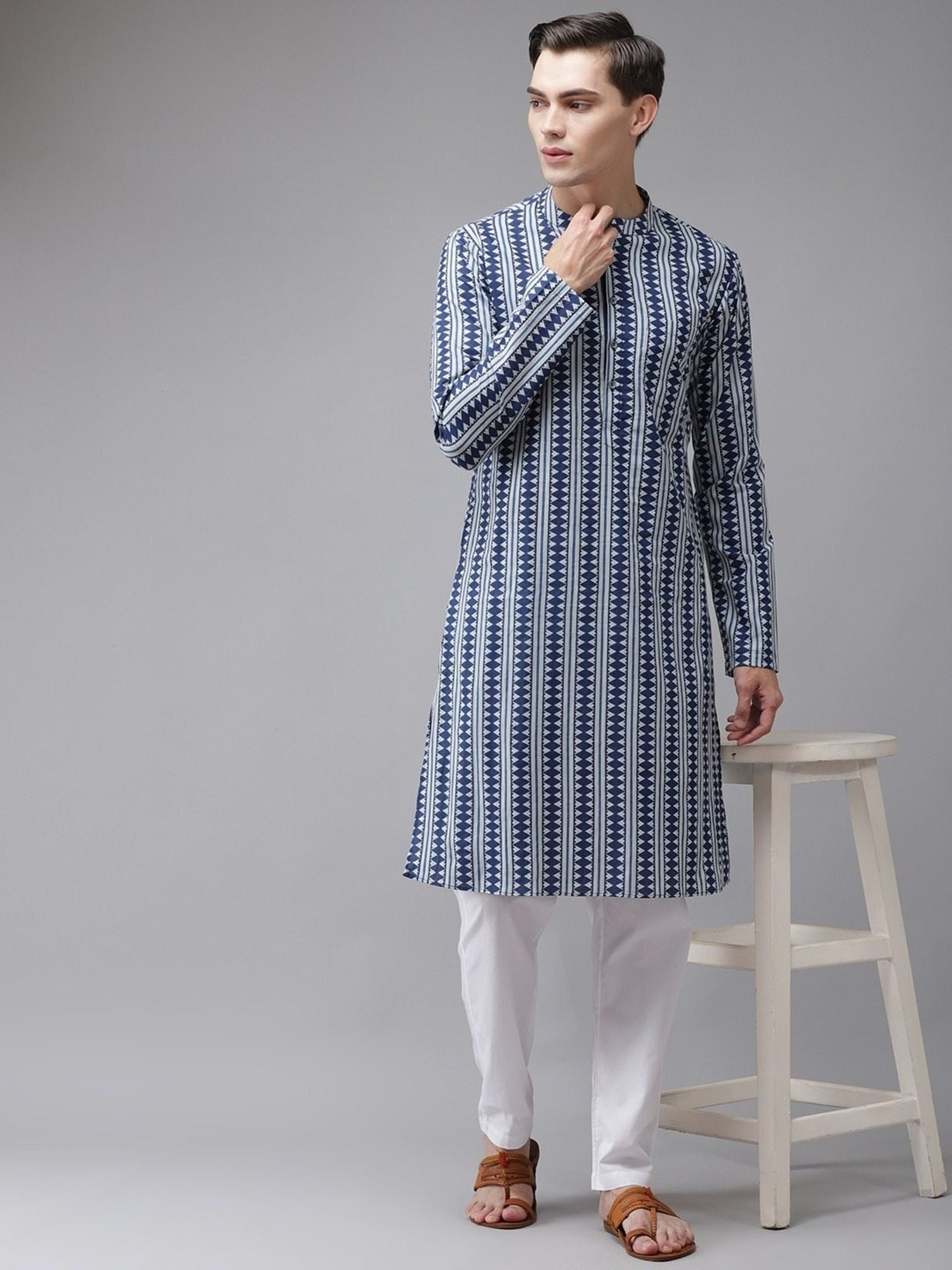 See Designs Blue & White Cotton Regular Fit Printed Kurta Bottom Set