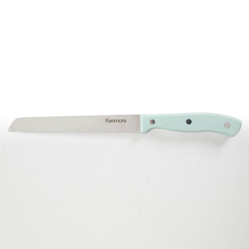 Kenmore Kane 14 Piece Stainless Steel Cutlery Set in Glacier Blue with Rubber Wood Block