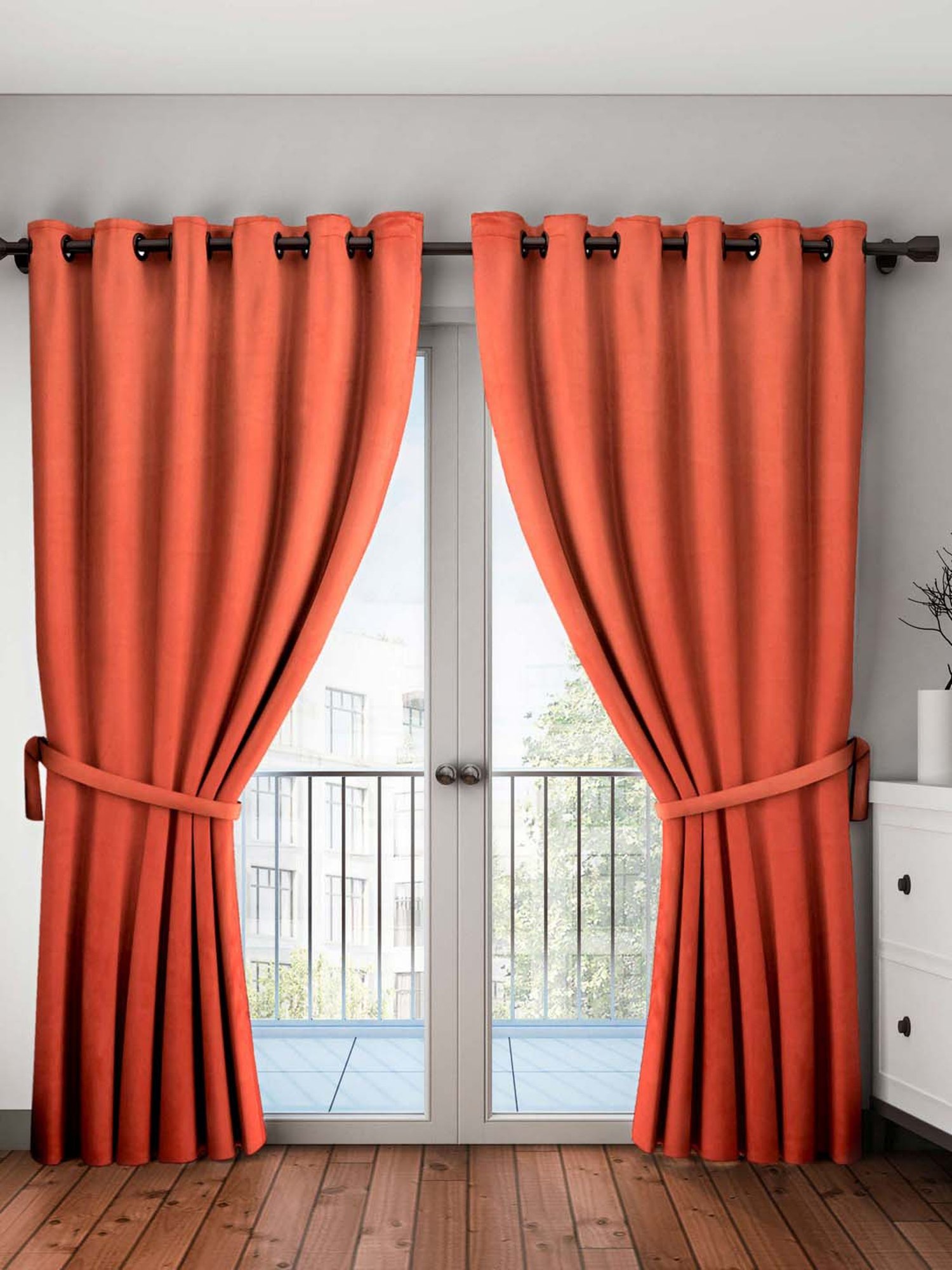 BIANCA Satin Curtain - Blocks 99% Sunlight & Reduces Noise [Eyelet Pattern] -2pc 7.5 Feet-plain-rust