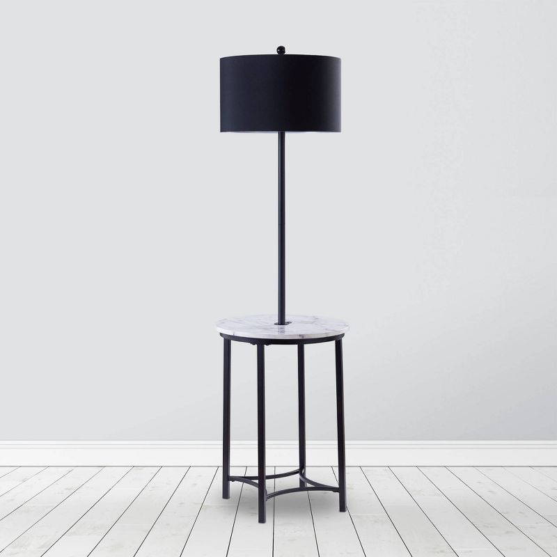61.5" Amelia Modern Floor Lamp with Table and Built-In USB Matte Black/White Marble - Versanora
