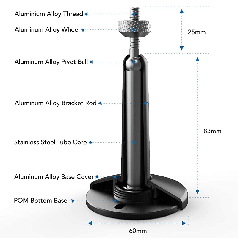 Oculus Rift Sensor Mount  Adjustable Aluminium Alloy CeilingWall Mount for Oculus Sensor Valve IndexVive Base Station Arlo and Other Camera Models with 14 Inch Thread 2 Pack Black