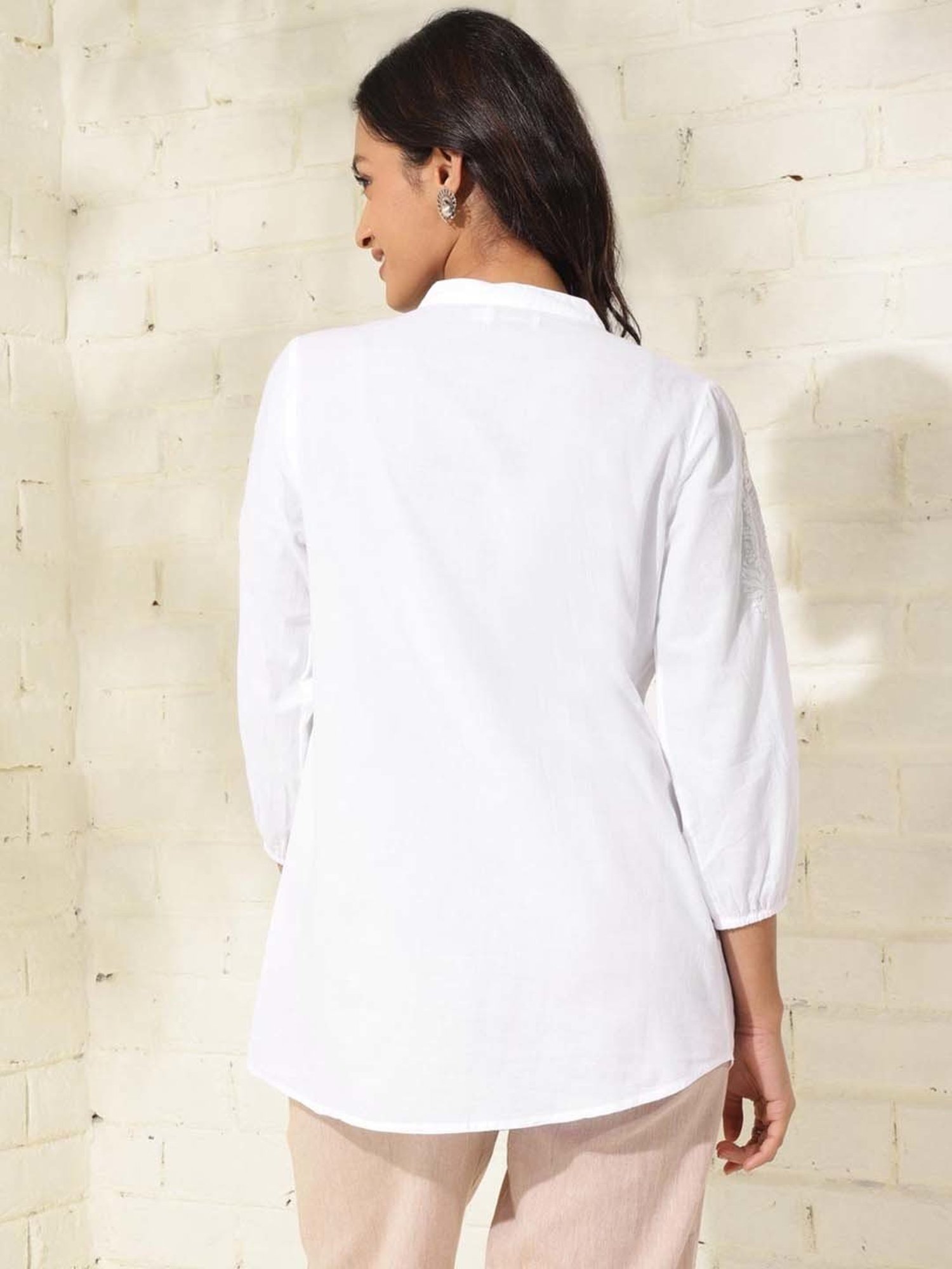 Fabindia White Cotton Embroidered Tunic