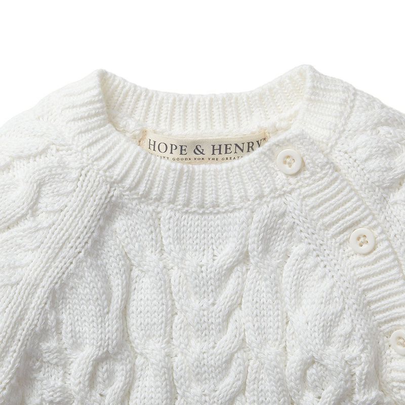Hope & Henry Baby Layette Ivory Cable Knit Sweater Romper Size 0-3 Months, Soft White, 0-3 Months