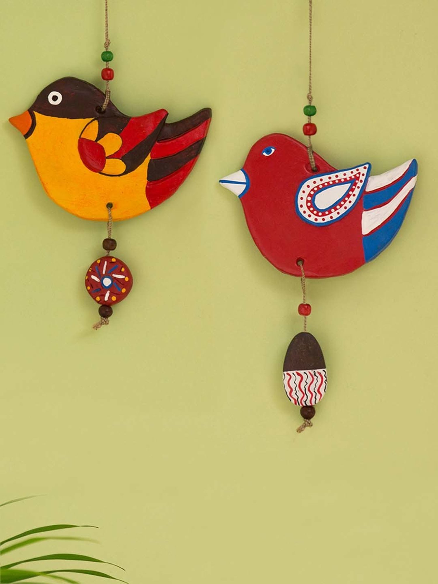 ExclusiveLane 'Feathered Sparrows' Handmade & Hand-painted Garden Decorative Terracotta Wall Hanging