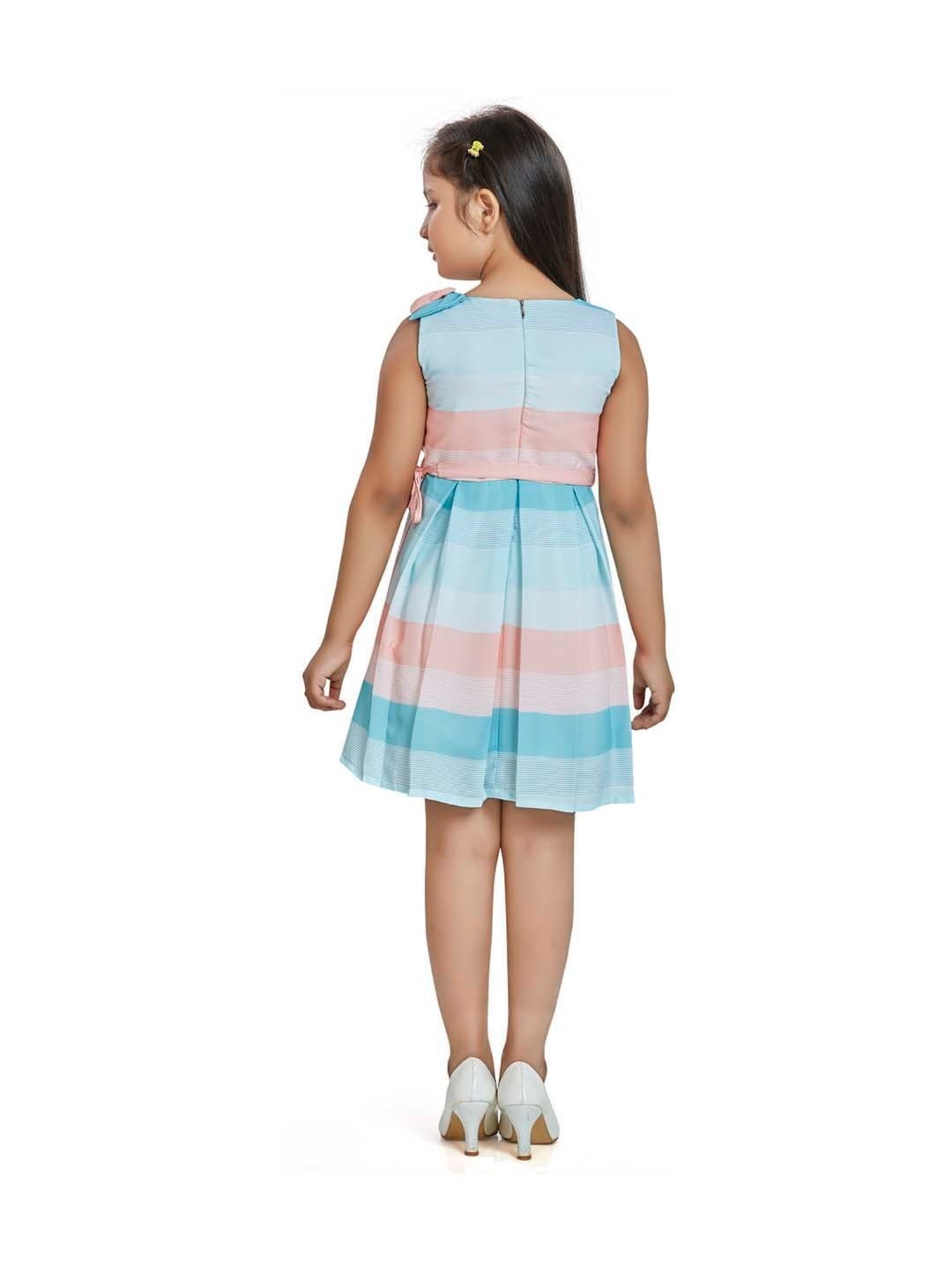 Peppermint Kids Peach & Blue Striped Dress