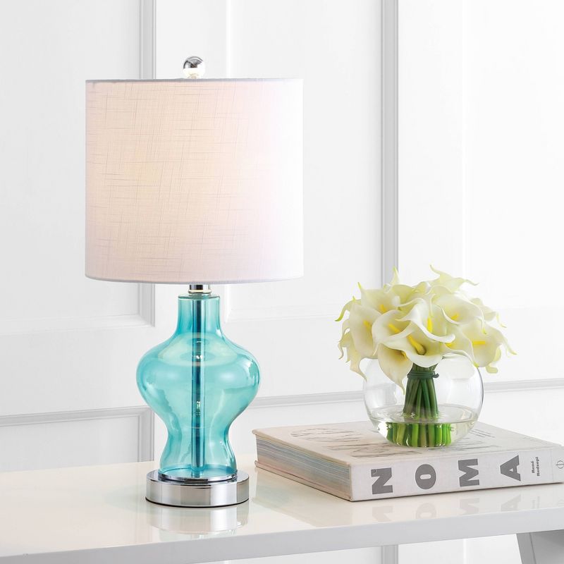 20.5" Glass/Metal Mer Table Lamp (Includes LED Light Bulb) Blue - JONATHAN Y