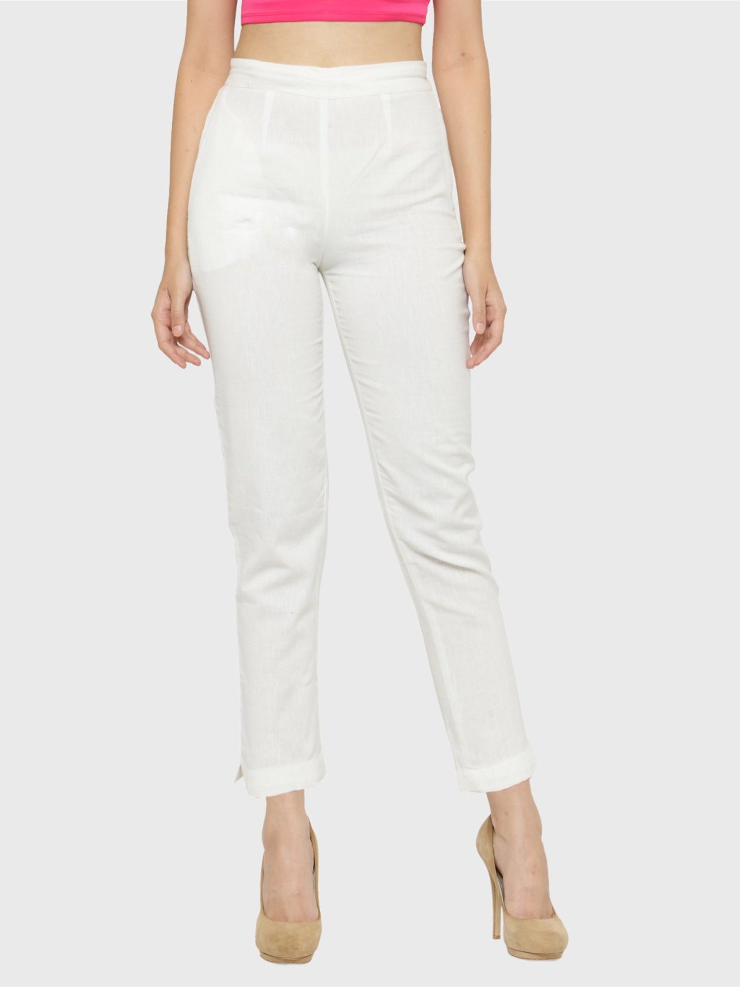 Indibelle White Cotton Trousers
