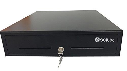 SOLUX, Point of Sales POS System Cash Drawer, Steel Heavy Duty, RJ11 RJ12 Key-Lock, 5 Bills 8 Coins removable Tray, Black