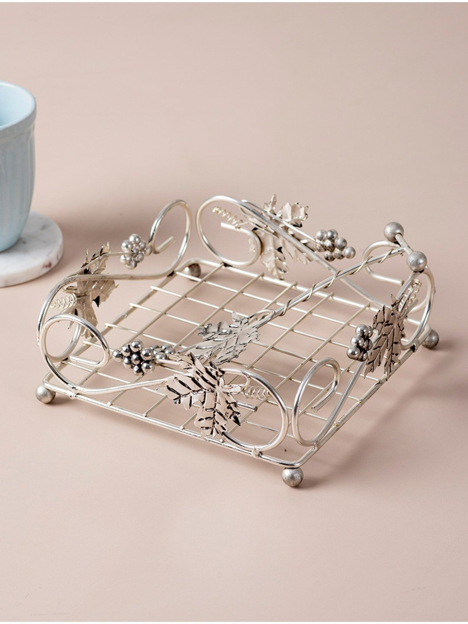 Nestroots Napkin Holder Tissue Box Holder Tissue Holder for Dining Table Napkin Holder Iron Silver