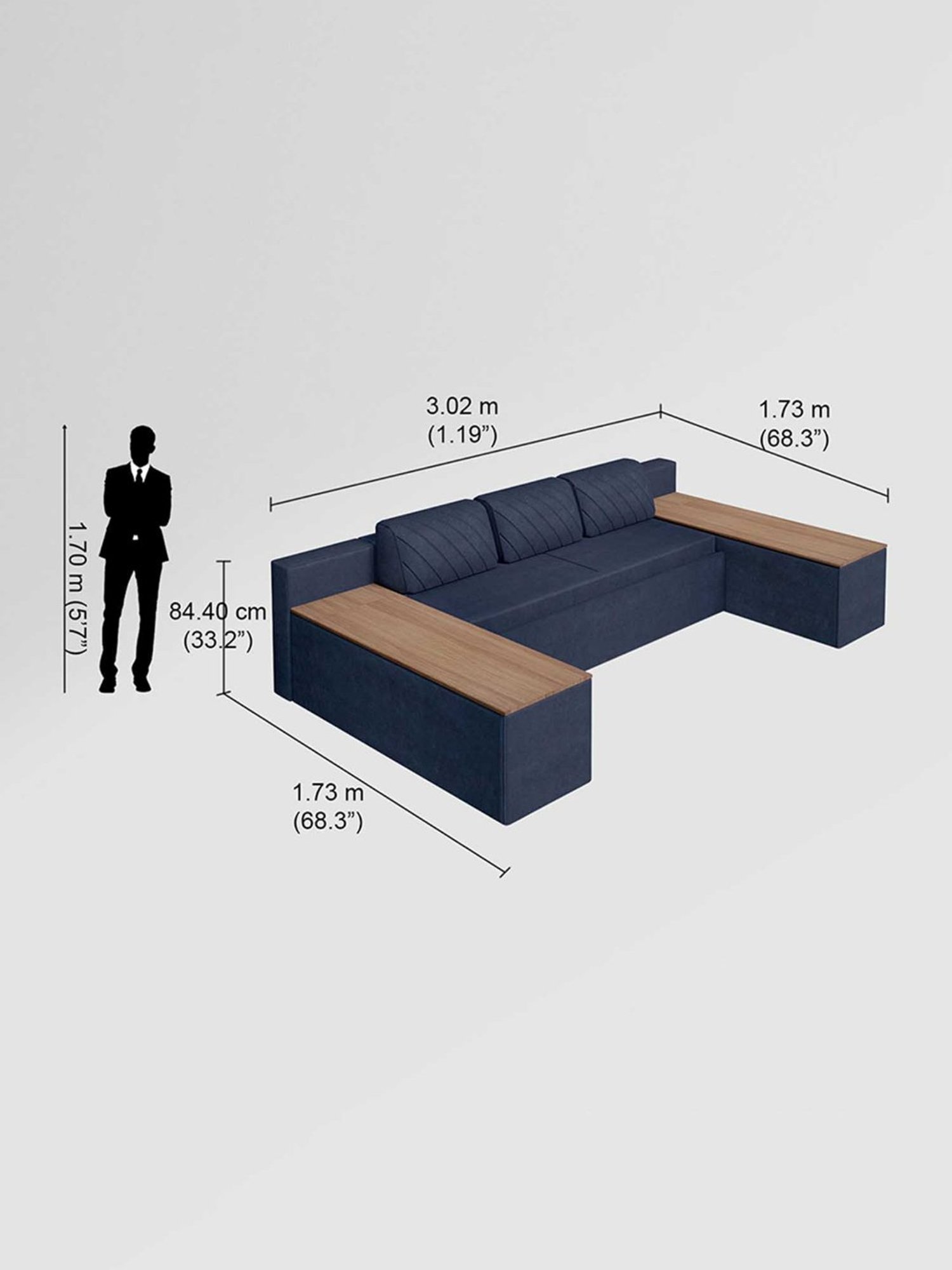 Godrej Interio Attix Quilted Dark Blue Fabric 3 Seater Sofa Cum Bed with Storage