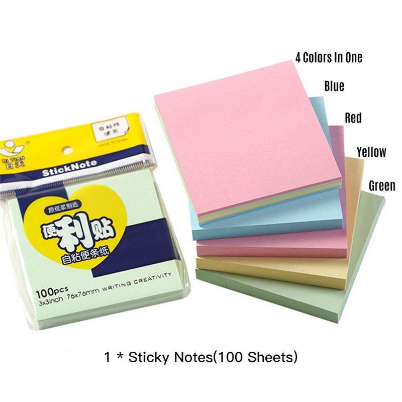 3 * 3 Inch Color Square Sticky Notes 100 Sheets Self-Stick Notepad Memo Pads Sticker Paper for Office School Home Stationery Supplies