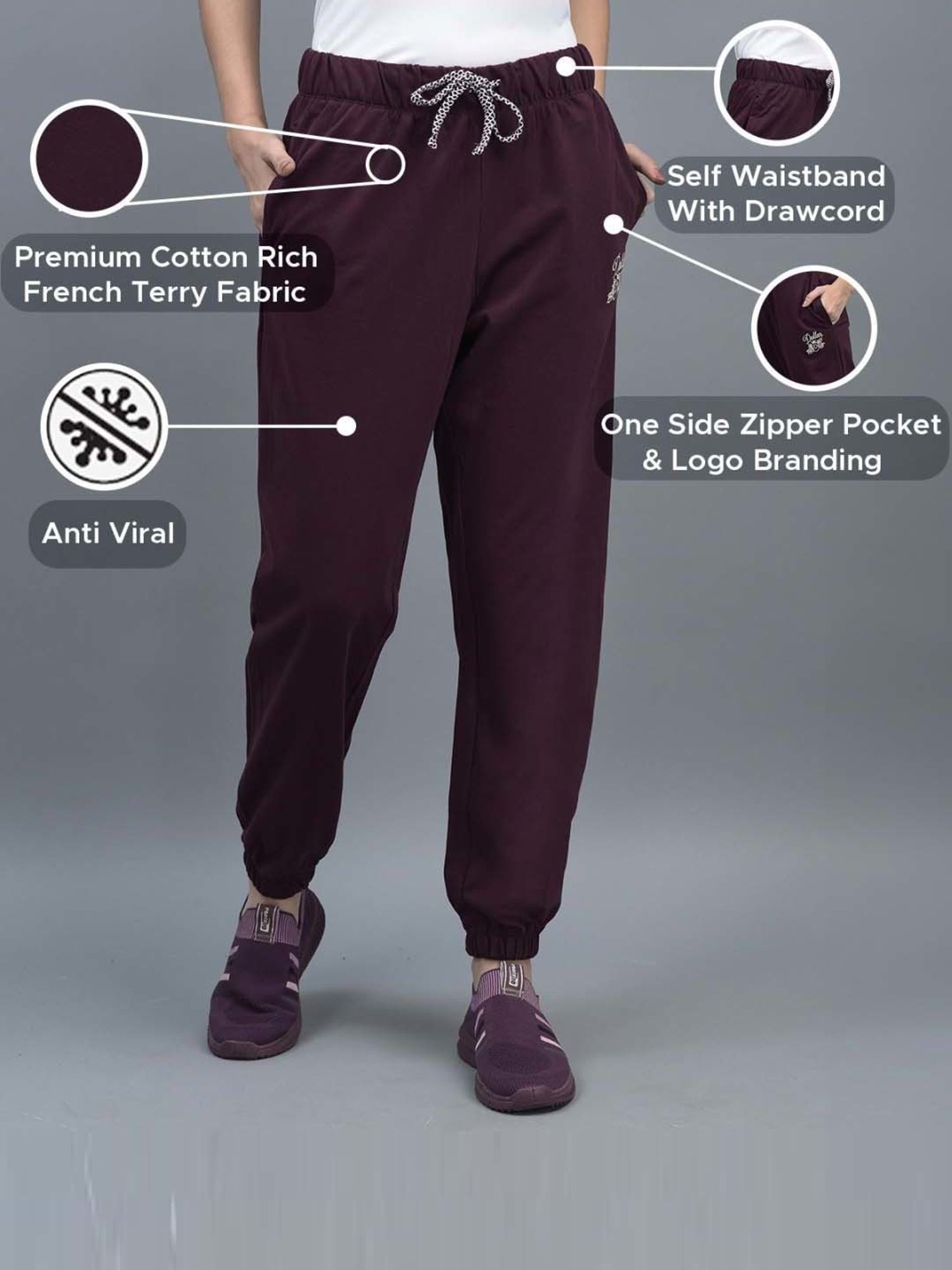 Dollar Maroon Cotton Logo Work Joggers