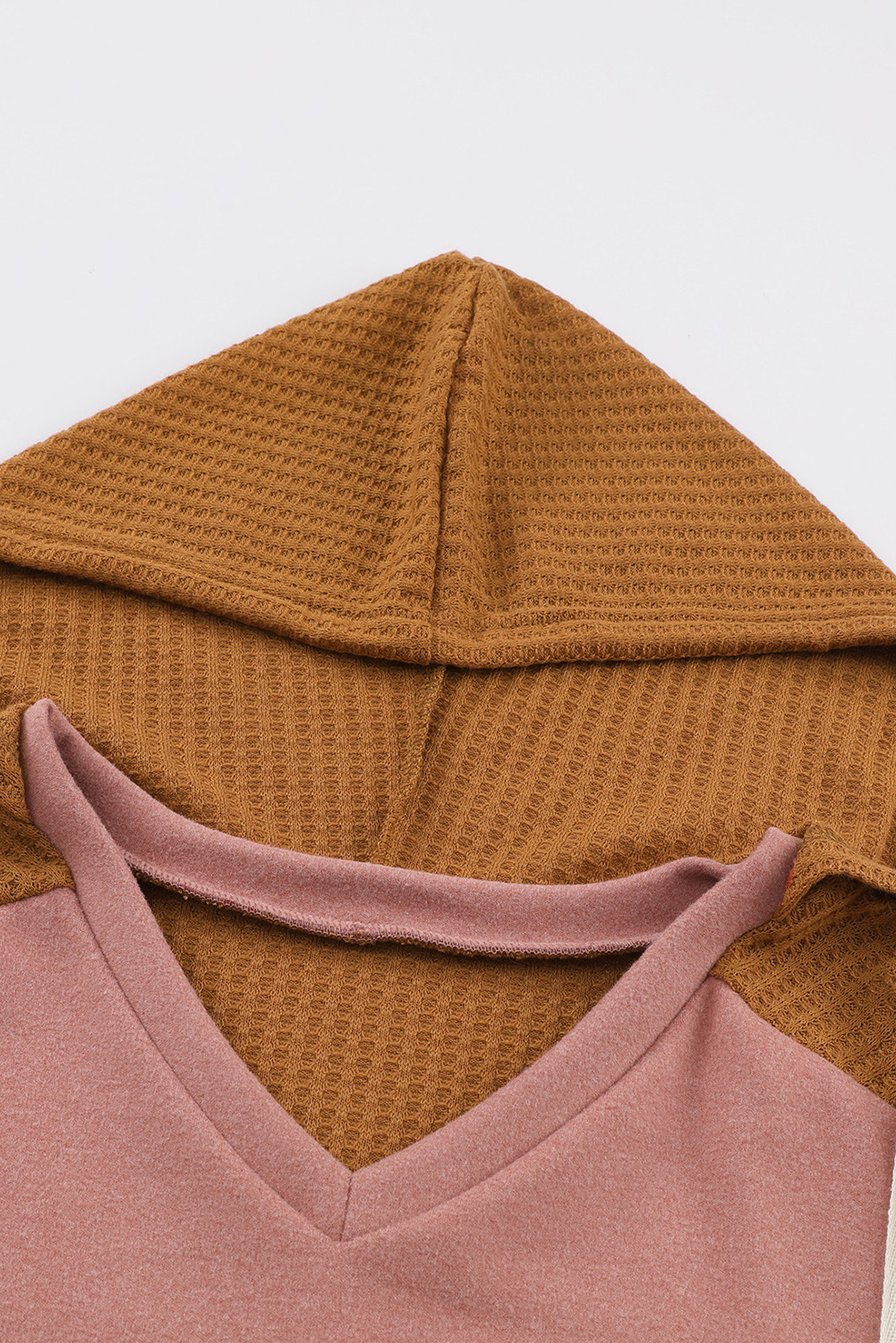 Brown Patchwork Casual Drawstring Tunic Hoodie